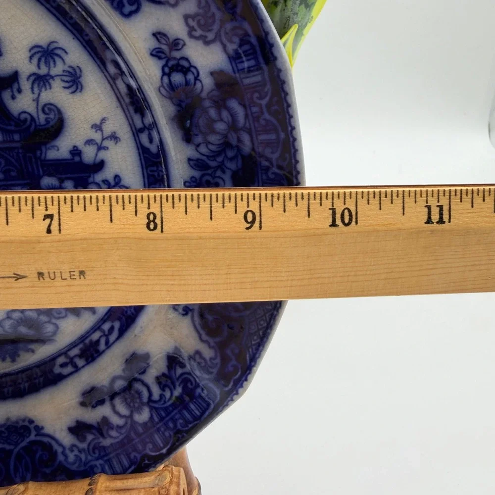 Antique Thomas Phillips & Son Lahore Burslem Flow Blue Plate Pagoda Chinoiserie